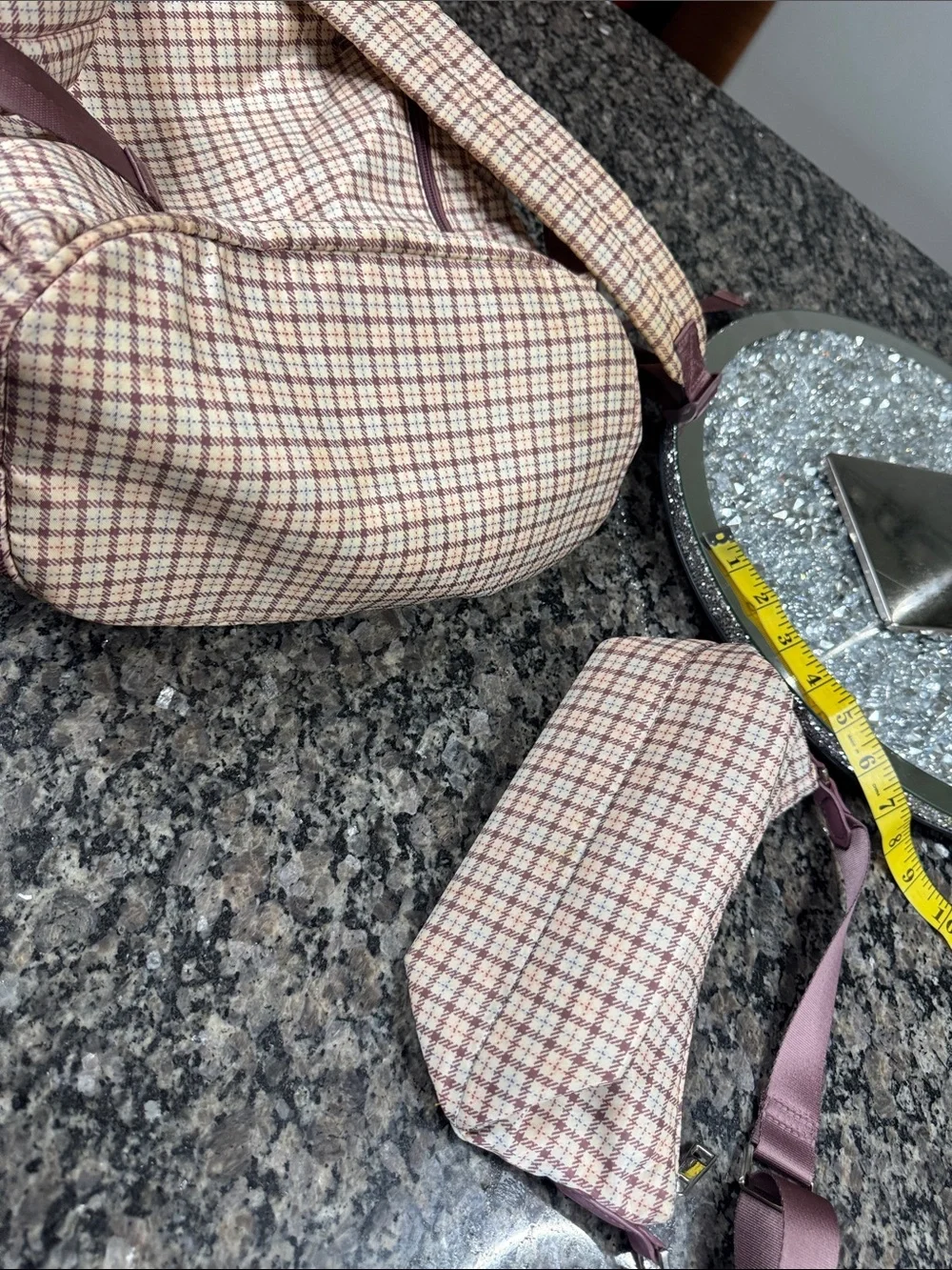 a new day Plaid Backpack and crossbody combo with purple Accents